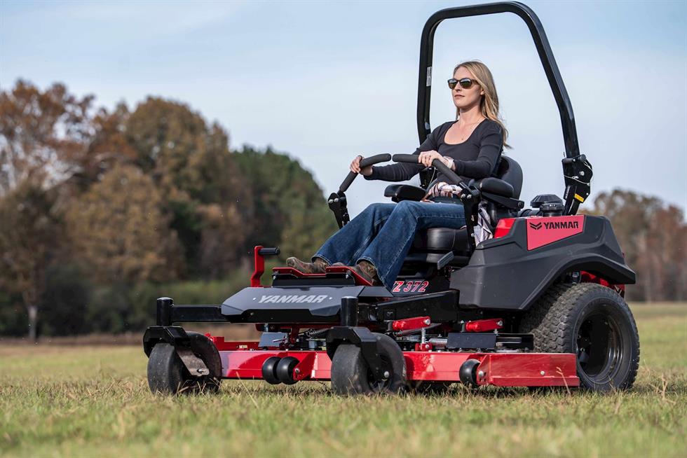 woman mowing on a Yanmar YZ372 Zero-Turn Radius Mower