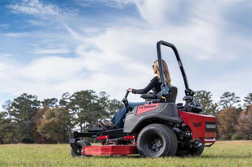 woman mowing with a Yanmar YZ360 Zero-Turn Radius Mower